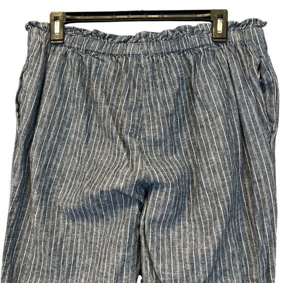 BEACH LUNCH LOUNGE Paperbag Pants Women's Large Blue White Striped Linen Blend - Picture 11 of 13